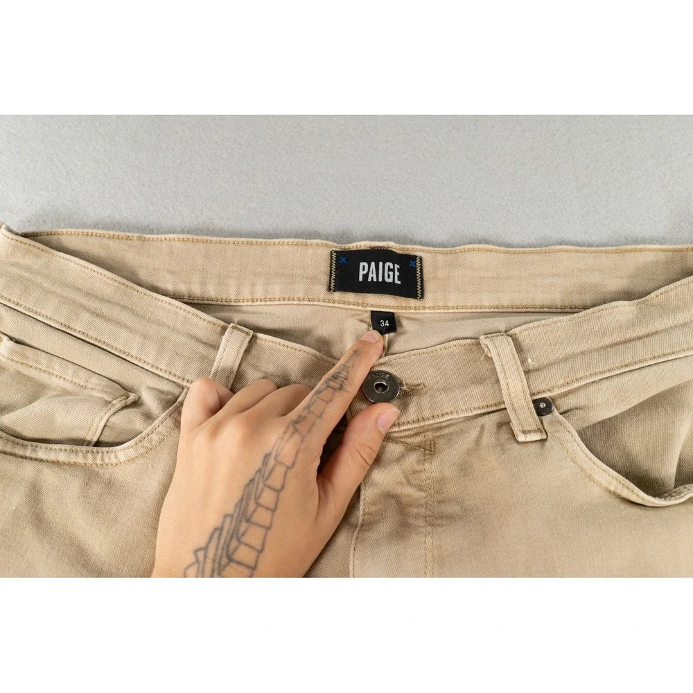 Paige Federal Slim Straight Leg Pants Mens 34 Tan Khaki Transcend Denim Chino - Picture 3 of 12
